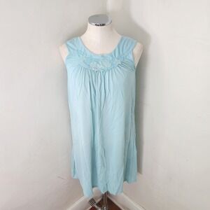Vintage Philmaid Light Blue Nylon Shift Gown Floral Embroidered Nightgown Small